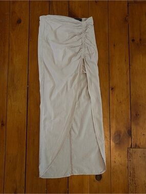 Zara Cream Ruched Side-Slit Maxi Skirt